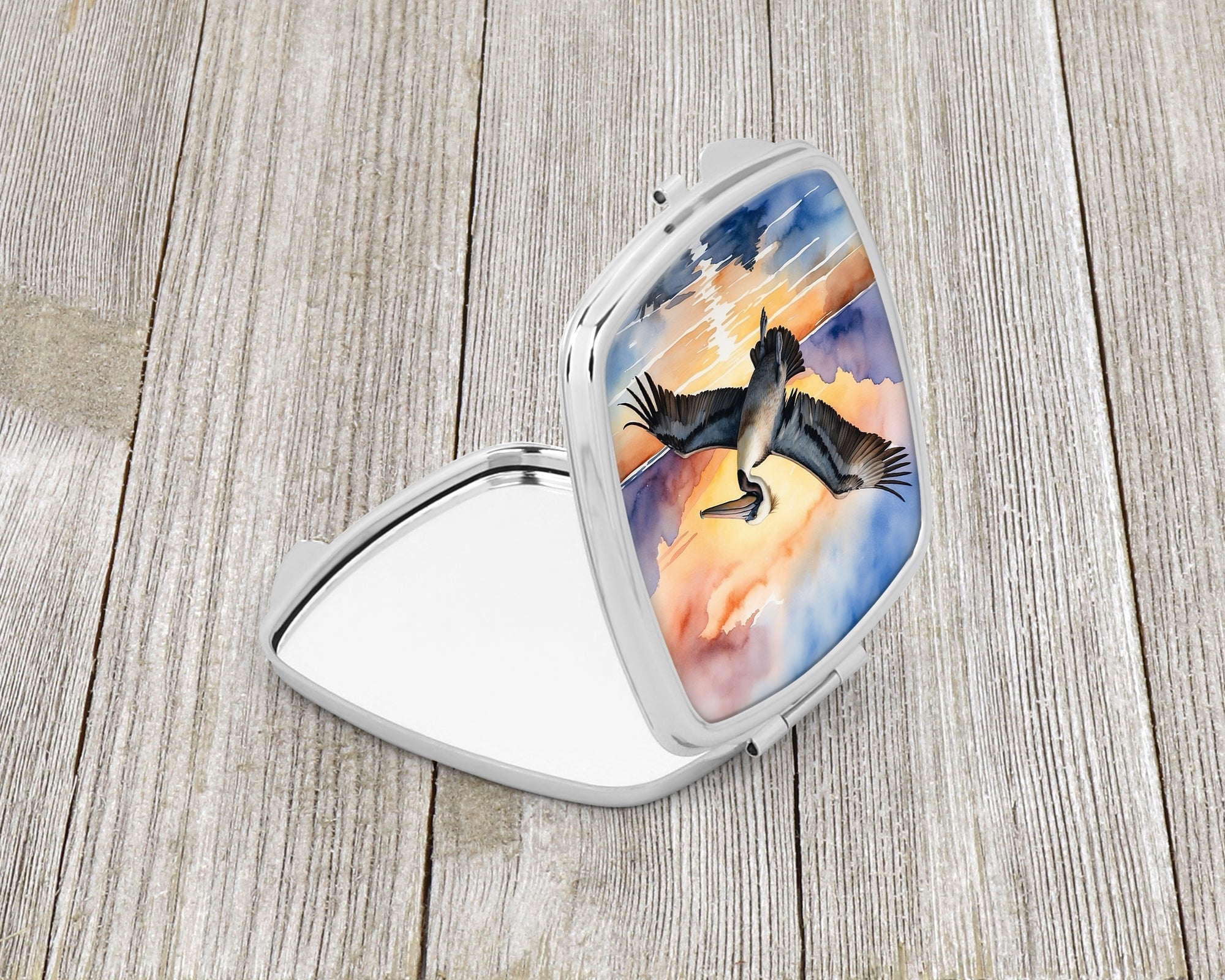 Pelican Flying Over Ocean Sunset Watercolor Compact Mirror Decorative Travel Makeup Mirror for Women Girls Gifts Pocket Makeup Mirror Folding Handheld
