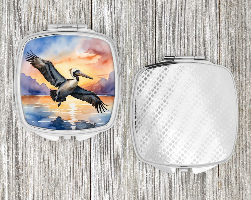 Pelican Flying Over Ocean Sunset Watercolor Compact Mirror Decorative Travel Makeup Mirror for Women Girls Gifts Pocket Makeup Mirror Folding Handheld