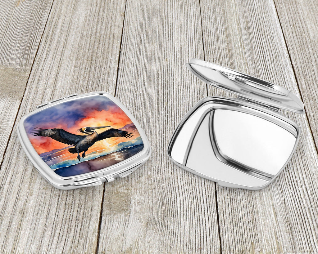 Pelican Coastal Sunset Flight Watercolor Compact Mirror Decorative Travel Makeup Mirror for Women Girls Gifts Pocket Makeup Mirror Folding Handheld