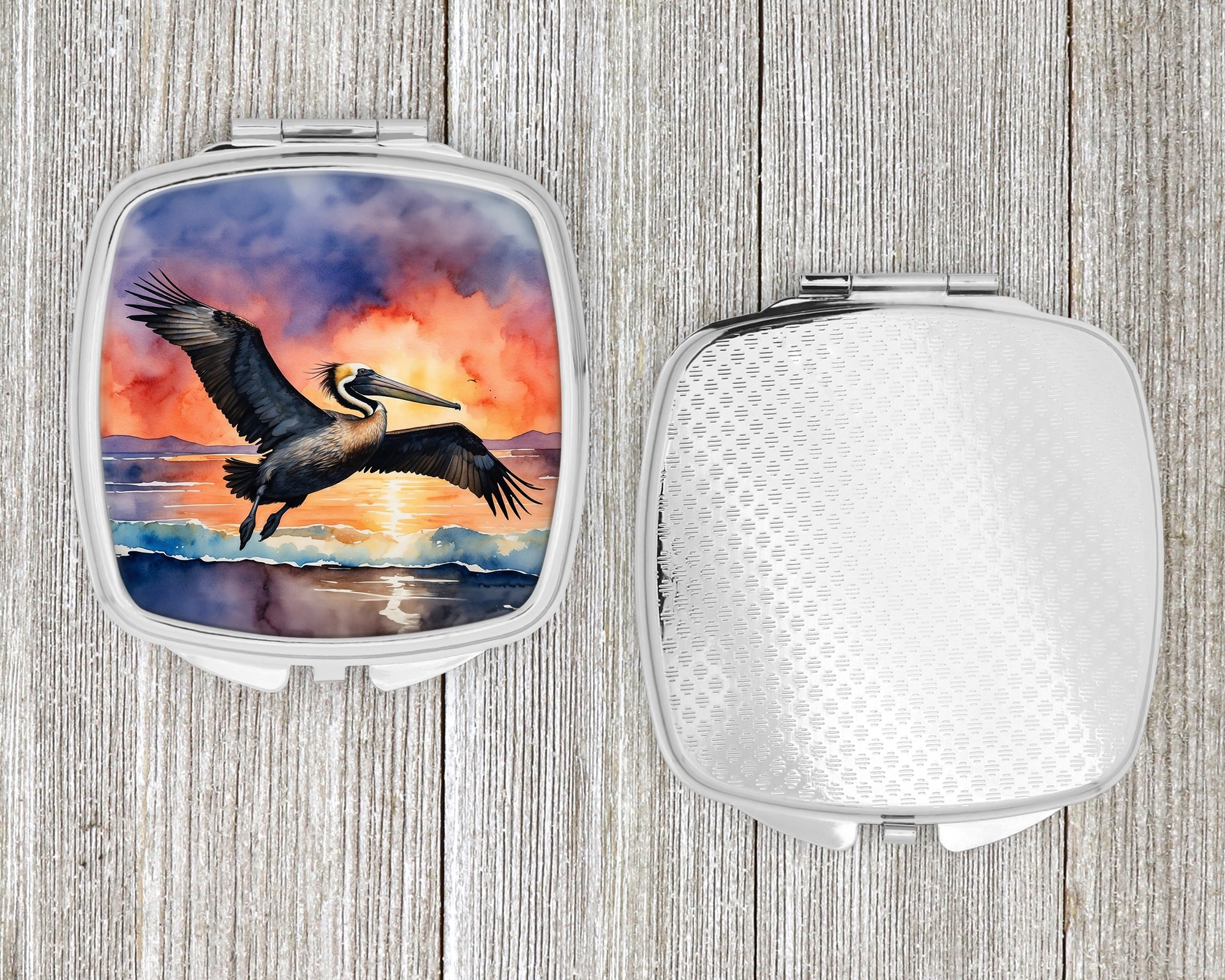 Pelican Coastal Sunset Flight Watercolor Compact Mirror Decorative Travel Makeup Mirror for Women Girls Gifts Pocket Makeup Mirror Folding Handheld