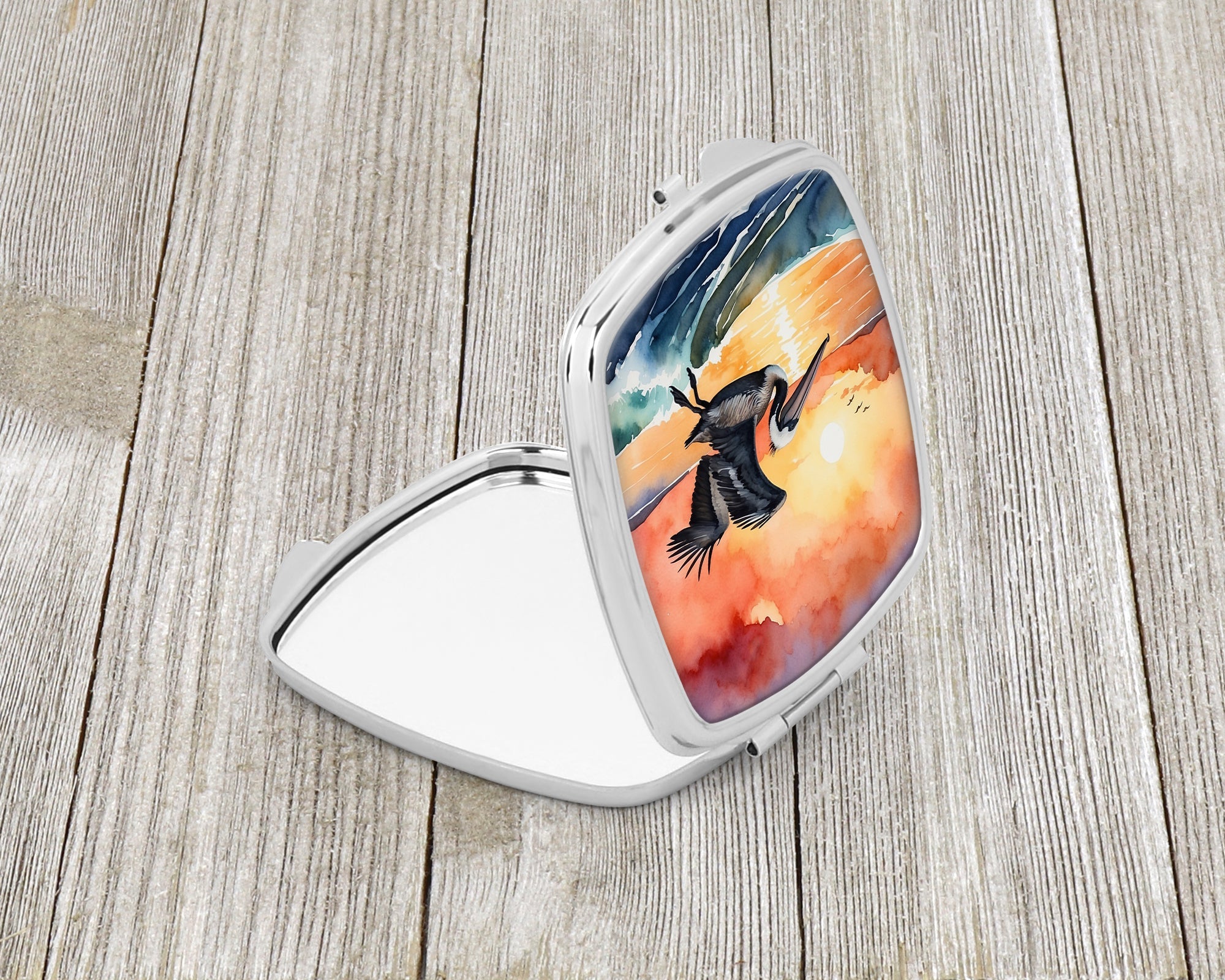 Pelican Ocean Waves Sunset Watercolor Compact Mirror Decorative Travel Makeup Mirror for Women Girls Gifts Pocket Makeup Mirror Folding Handheld