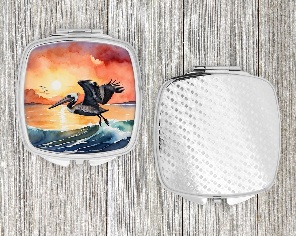 Pelican Ocean Waves Sunset Watercolor Compact Mirror Decorative Travel Makeup Mirror for Women Girls Gifts Pocket Makeup Mirror Folding Handheld