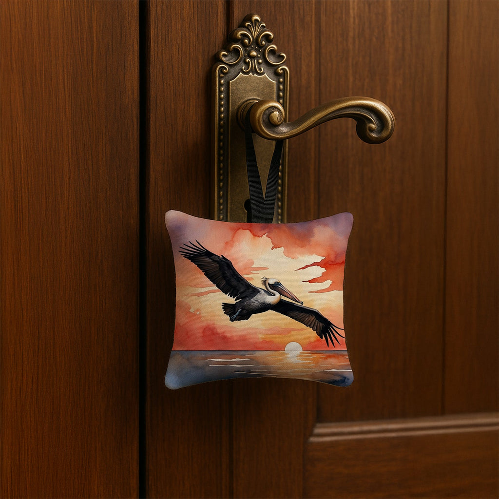 Pelican Sunset Sky Flight Watercolor Hanging Square Fabric Ornament 3.5 × 3.5 Decorative Door-Knob & Tree Hanger, Soft Fabric