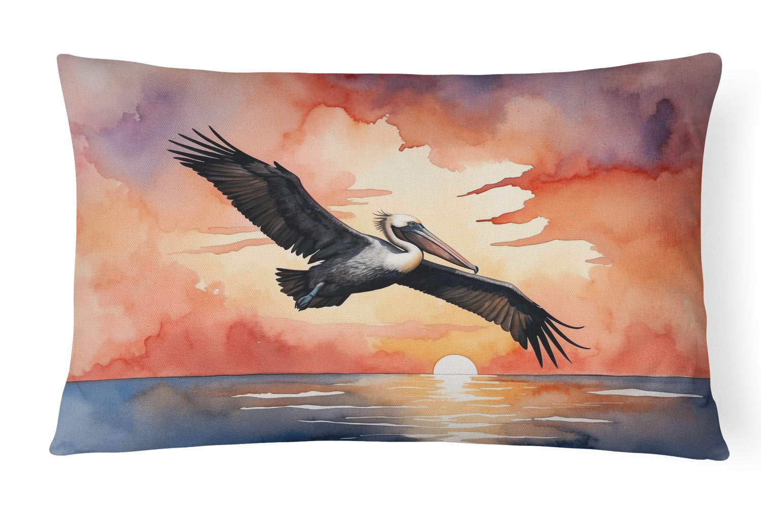 Pelican Sunset Sky Flight Watercolor Decorative Throw Pillow 12x16 Indoor Outdoor Accent Cushion, Fabric Cover with Insert for Sofa, Bed, Porch & Living Room