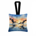 Pelicans Flying Over Water Watercolor Hanging Square Fabric Ornament 3.5 × 3.5 Decorative Door-Knob & Tree Hanger, Soft Fabric