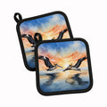 Pelicans Flying Over Water Watercolor Pot Holder Set of 2 Heat Resistant Quilted Hot Pads 7.5 x 7.5 Inch, Insulated Kitchen Trivets for Cooking & Baking