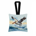 Pelican Coastal Flight Watercolor Hanging Square Fabric Ornament 3.5 × 3.5 Decorative Door-Knob & Tree Hanger, Soft Fabric