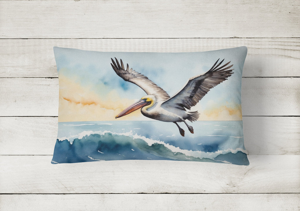 Pelican Coastal Flight Watercolor Decorative Throw Pillow 12x16 Indoor Outdoor Accent Cushion, Fabric Cover with Insert for Sofa, Bed, Porch & Living Room
