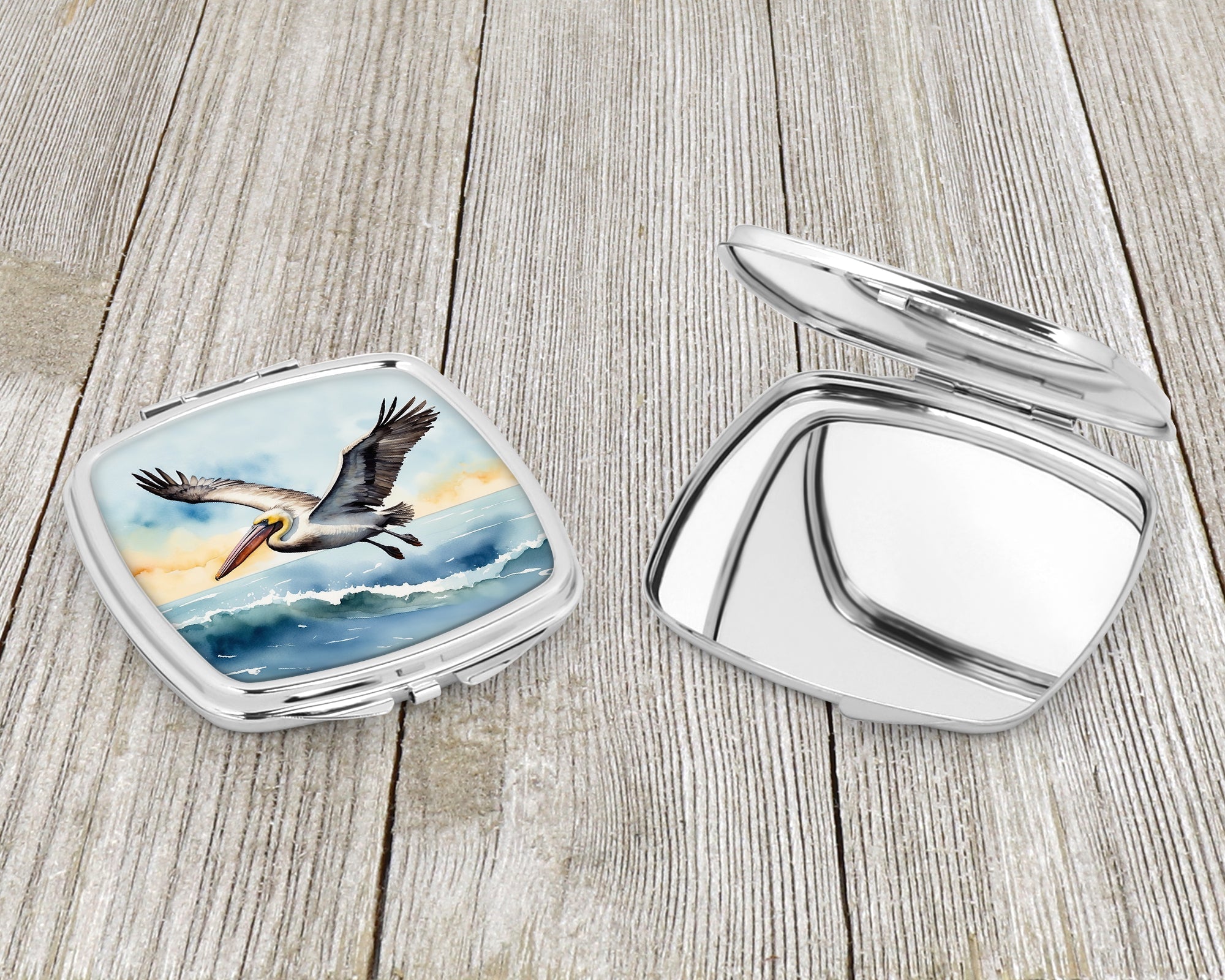 Pelican Coastal Flight Watercolor Compact Mirror Decorative Travel Makeup Mirror for Women Girls Gifts Pocket Makeup Mirror Folding Handheld