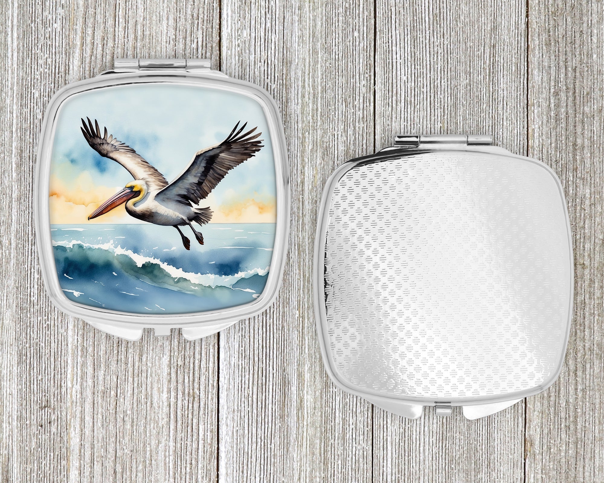 Pelican Coastal Flight Watercolor Compact Mirror Decorative Travel Makeup Mirror for Women Girls Gifts Pocket Makeup Mirror Folding Handheld