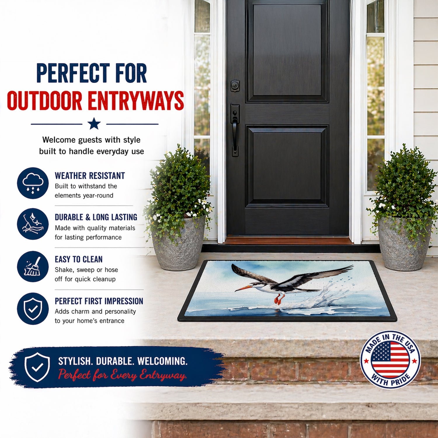 Black Skimmer Doormat Indoor Outdoor 18H X 27W Front Door Mat Rugs for Entryway, Non Slip Washable