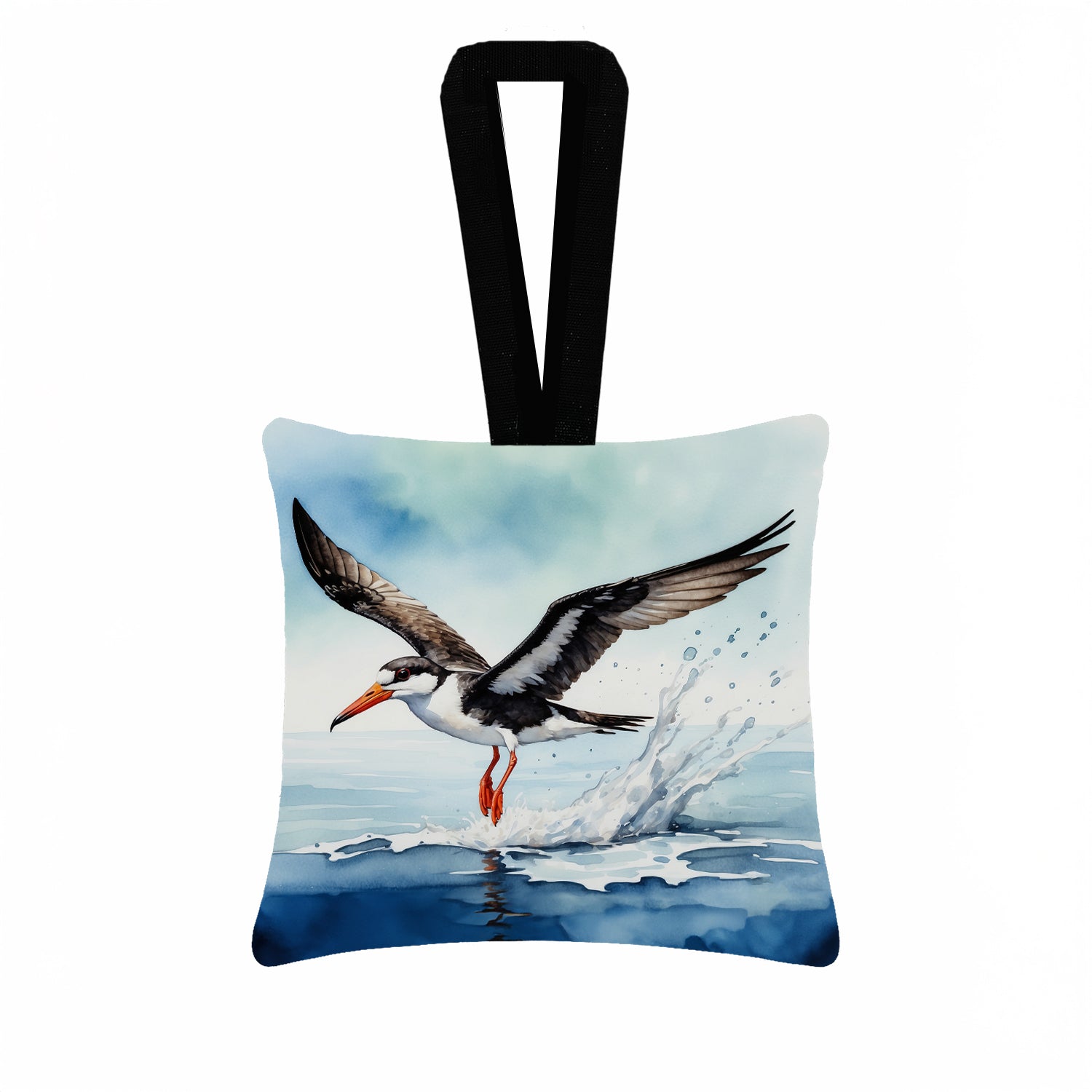 Black Skimmer Hanging Square Fabric Ornament 3.5 × 3.5 Decorative Door-Knob & Tree Hanger, Soft Fabric