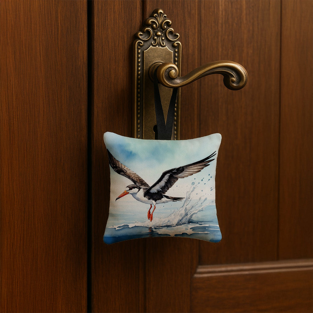 Black Skimmer Hanging Square Fabric Ornament 3.5 × 3.5 Decorative Door-Knob & Tree Hanger, Soft Fabric