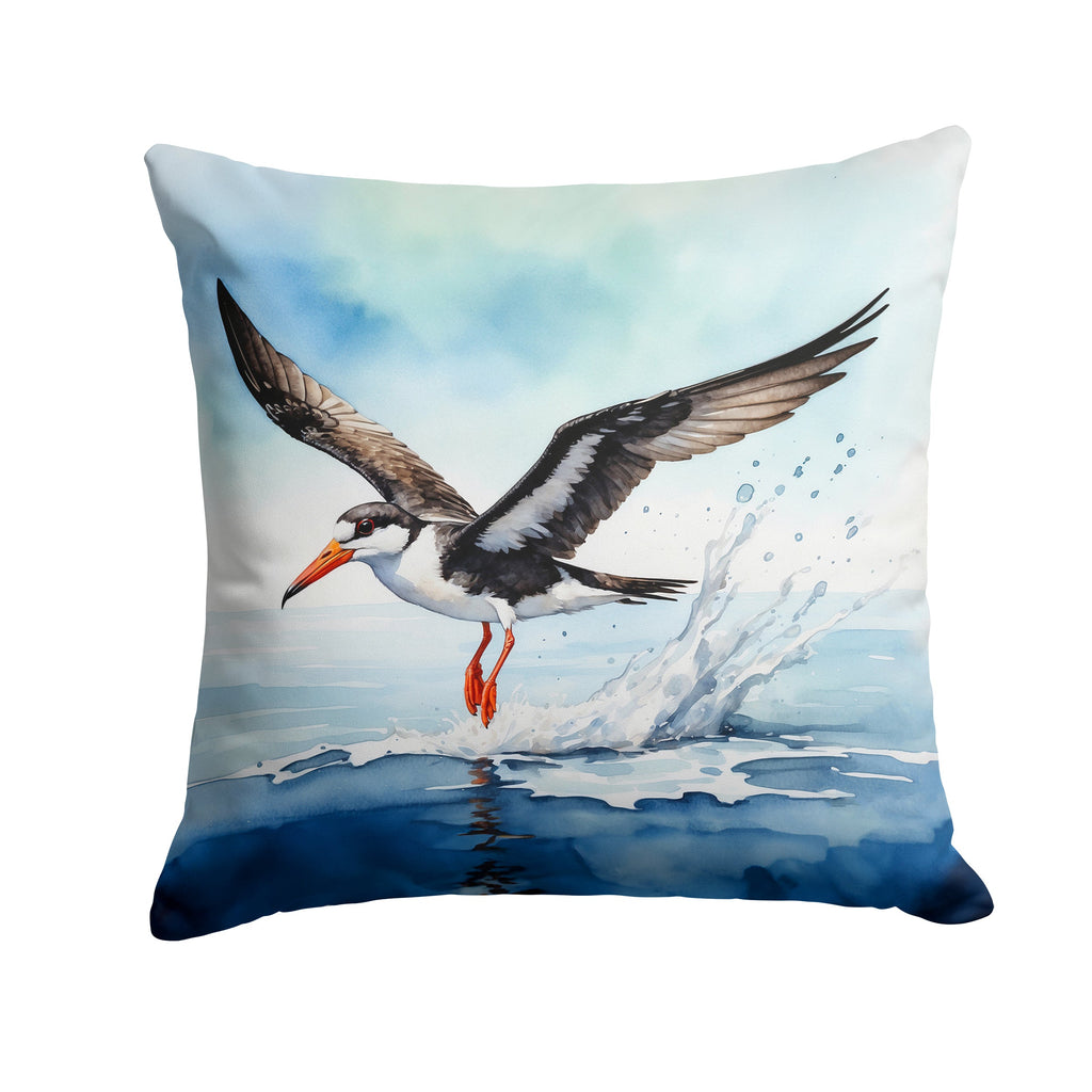 Black Skimmer Decorative Throw Pillow 14x14 Indoor Outdoor Accent Cushion, Fabric Cover with Insert for Sofa, Bed, Porch & Living Room