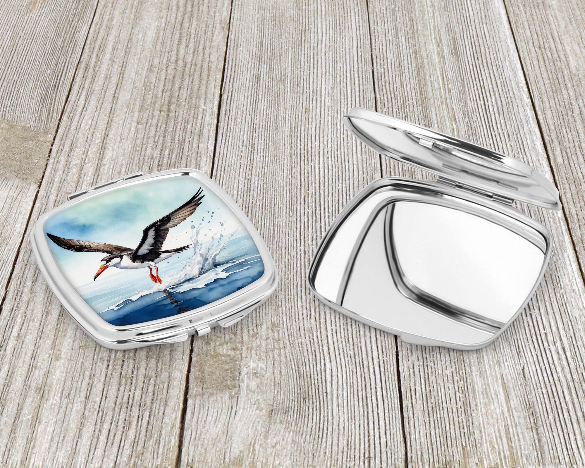Black Skimmer Compact Mirror Decorative Travel Makeup Mirror for Women Girls Gifts Pocket Makeup Mirror Folding Handheld