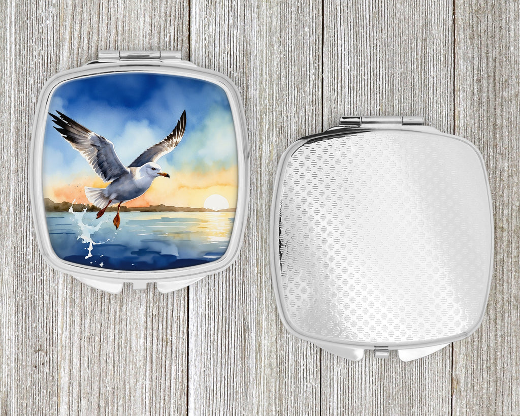 Seagull Flying Over Ocean Sunset Watercolor Compact Mirror Decorative Travel Makeup Mirror for Women Girls Gifts Pocket Makeup Mirror Folding Handheld
