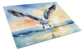 Seagull Flying Toward Viewer Sunset Watercolor Cutting Board Tempered Glass Kitchen Cutting Surface, Heat Resistant Chopping, Non-Slip Feet, Food Prep & Serving