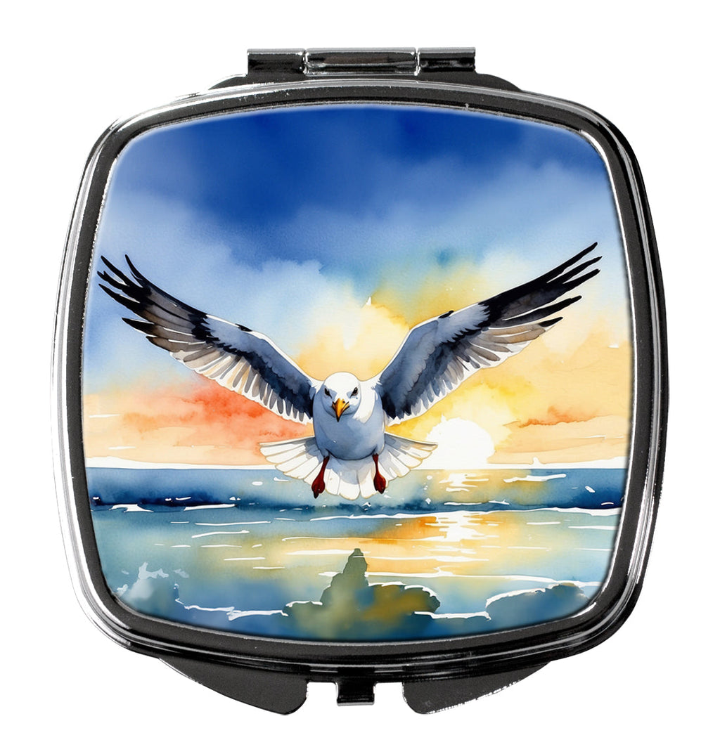 Seagull Flying Toward Viewer Sunset Watercolor Compact Mirror Decorative Travel Makeup Mirror for Women Girls Gifts Pocket Makeup Mirror Folding Handheld