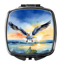 Seagull Flying Toward Viewer Sunset Watercolor Compact Mirror Decorative Travel Makeup Mirror for Women Girls Gifts Pocket Makeup Mirror Folding Handheld