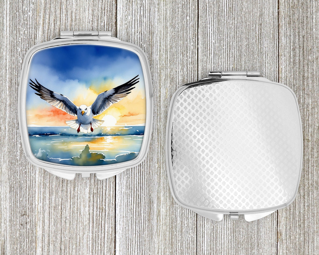 Seagull Flying Toward Viewer Sunset Watercolor Compact Mirror Decorative Travel Makeup Mirror for Women Girls Gifts Pocket Makeup Mirror Folding Handheld