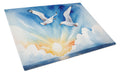 Seagulls Flying Over Ocean Sunrise Watercolor Cutting Board Tempered Glass Kitchen Cutting Surface, Heat Resistant Chopping, Non-Slip Feet, Food Prep & Serving