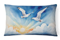 Seagulls Flying Over Ocean Sunrise Watercolor Decorative Throw Pillow 12x16 Indoor Outdoor Accent Cushion, Fabric Cover with Insert for Sofa, Bed, Porch & Living Room