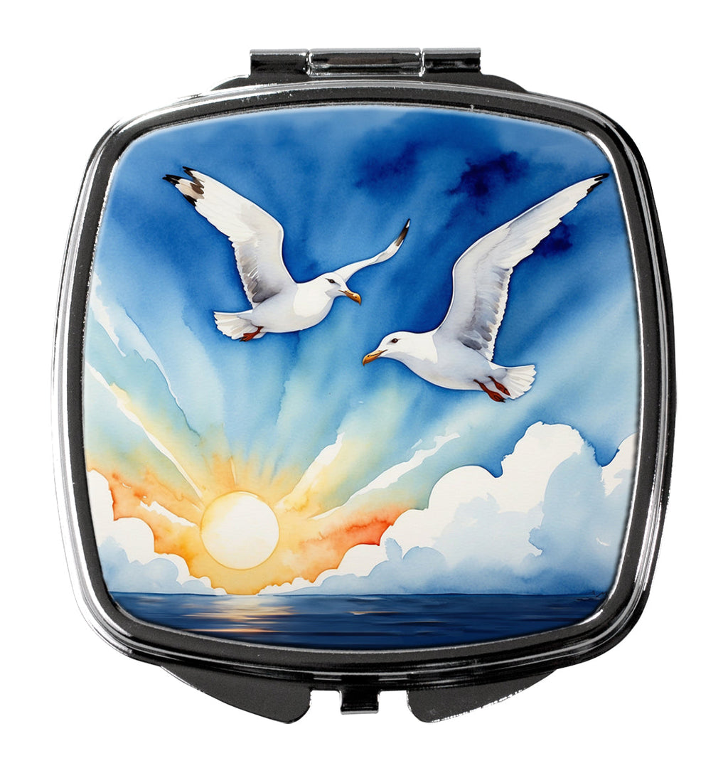 Seagulls Flying Over Ocean Sunrise Watercolor Compact Mirror Decorative Travel Makeup Mirror for Women Girls Gifts Pocket Makeup Mirror Folding Handheld