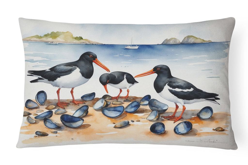 Oystercatchers on Beach Coastal Watercolor Decorative Throw Pillow 12x16 Indoor Outdoor Accent Cushion, Fabric Cover with Insert for Sofa, Bed, Porch & Living Room