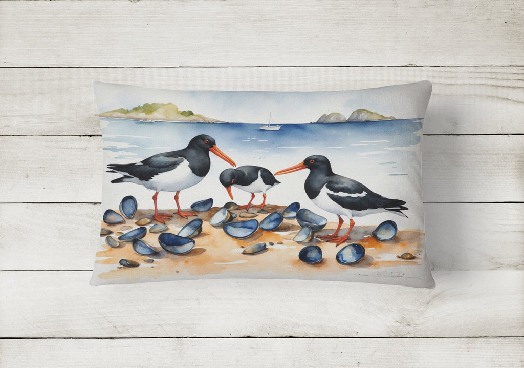 Oystercatchers on Beach Coastal Watercolor Decorative Throw Pillow 12x16 Indoor Outdoor Accent Cushion, Fabric Cover with Insert for Sofa, Bed, Porch & Living Room