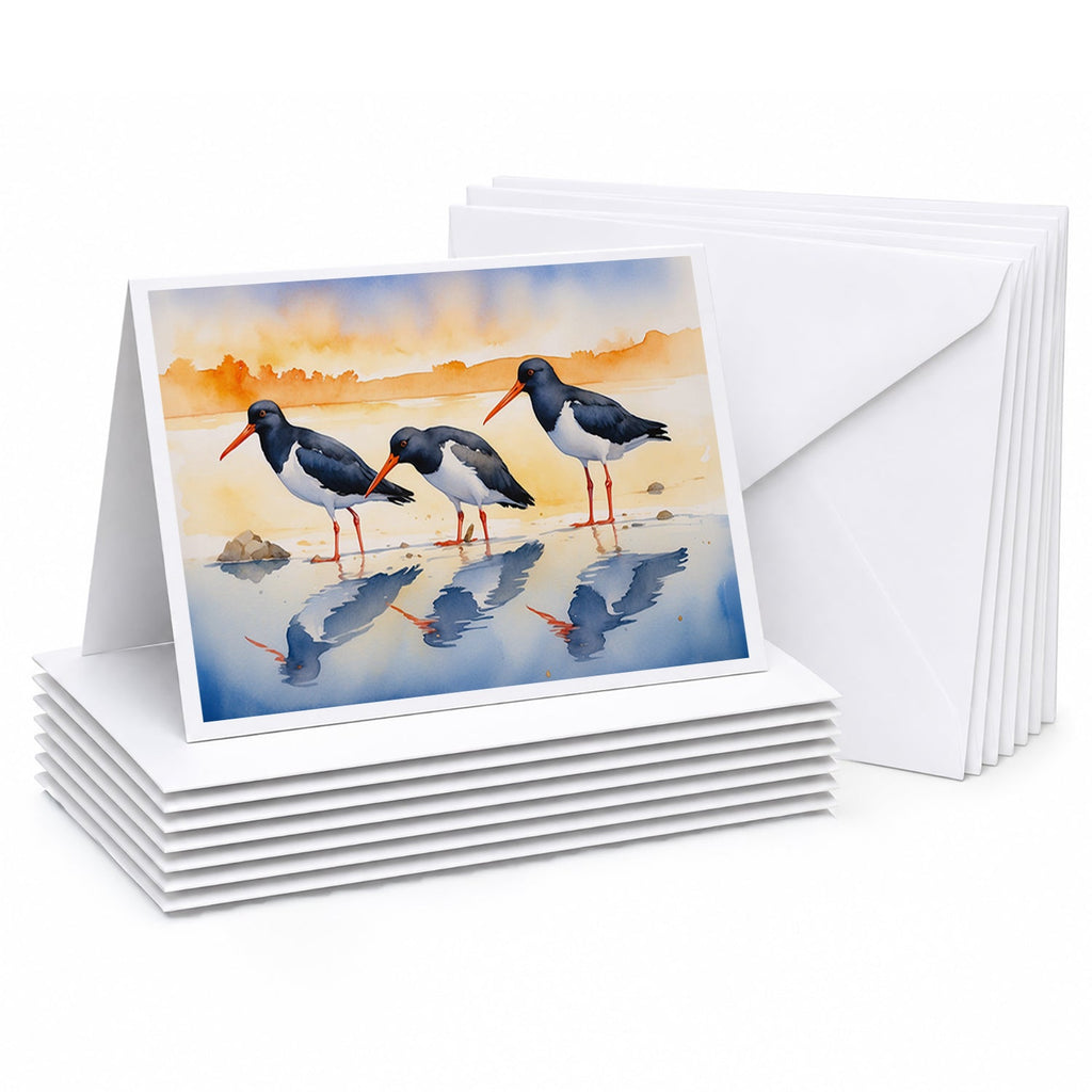 Oystercatchers on Beach Shore Watercolor Greeting Cards Pack of 8 Blank Cards with Envelopes Whimsical A7 Size 5x7