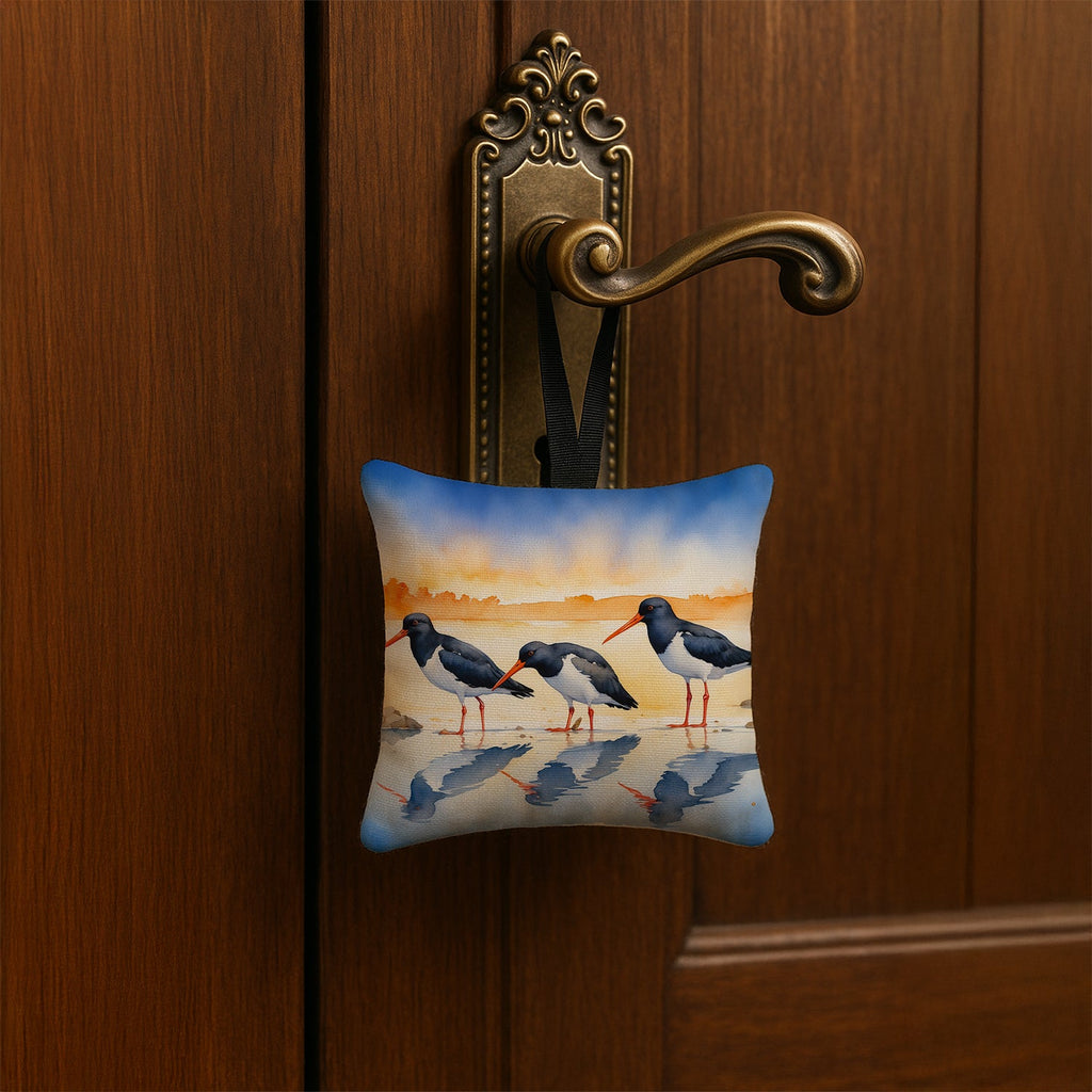 Oystercatchers on Beach Shore Watercolor Hanging Square Fabric Ornament 3.5 × 3.5 Decorative Door-Knob & Tree Hanger, Soft Fabric
