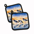 Oystercatchers on Beach Shore Watercolor Pot Holder Set of 2 Heat Resistant Quilted Hot Pads 7.5 x 7.5 Inch, Insulated Kitchen Trivets for Cooking & Baking
