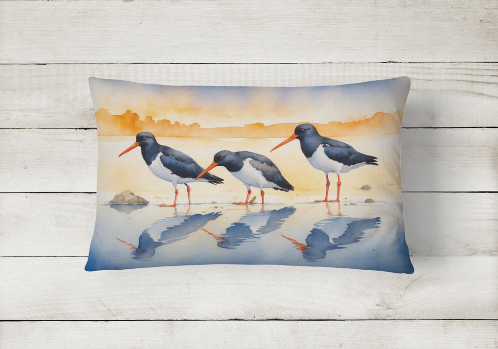 Oystercatchers on Beach Shore Watercolor Decorative Throw Pillow 12x16 Indoor Outdoor Accent Cushion, Fabric Cover with Insert for Sofa, Bed, Porch & Living Room