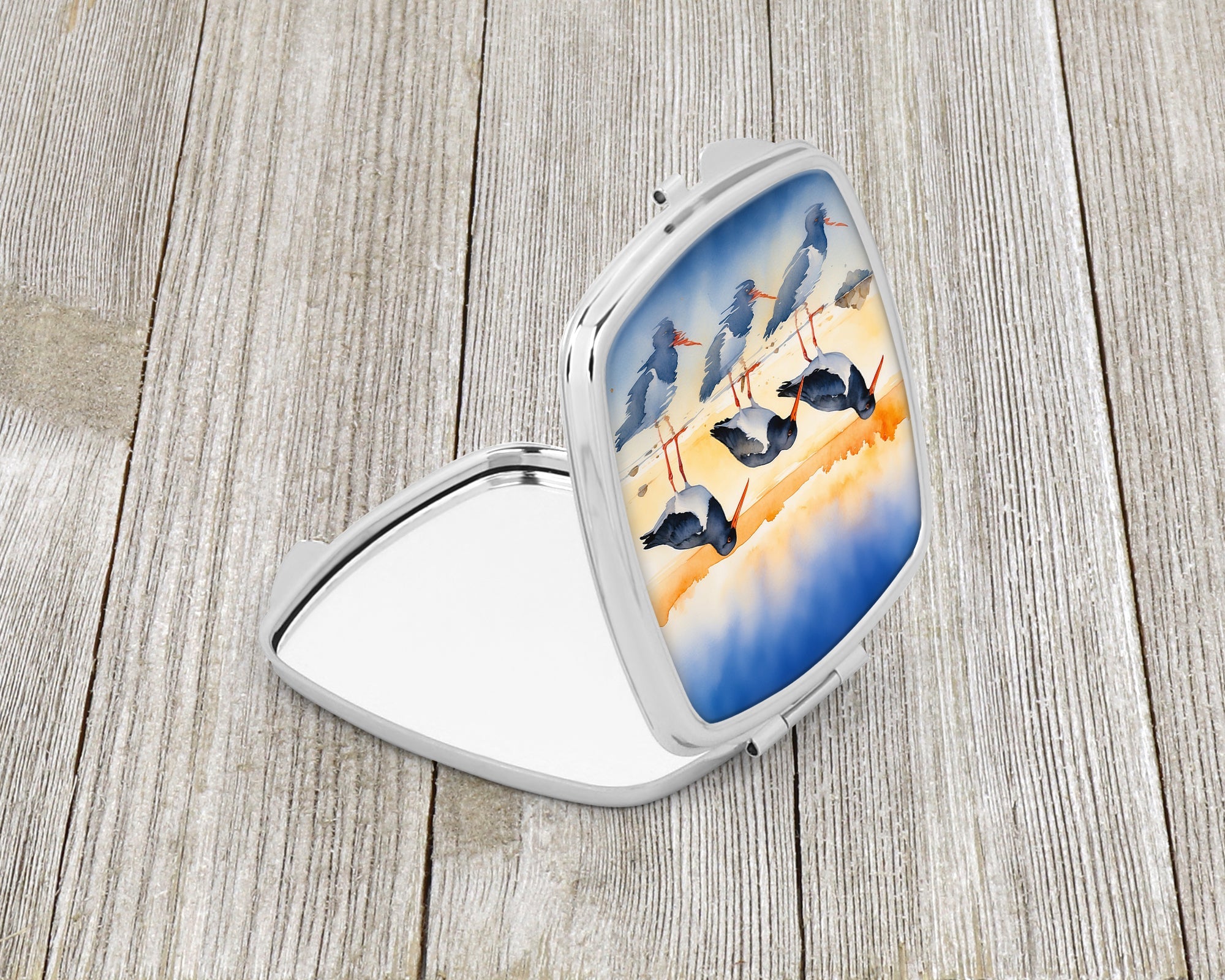 Oystercatchers on Beach Shore Watercolor Compact Mirror Decorative Travel Makeup Mirror for Women Girls Gifts Pocket Makeup Mirror Folding Handheld