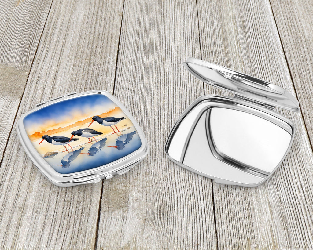 Oystercatchers on Beach Shore Watercolor Compact Mirror Decorative Travel Makeup Mirror for Women Girls Gifts Pocket Makeup Mirror Folding Handheld