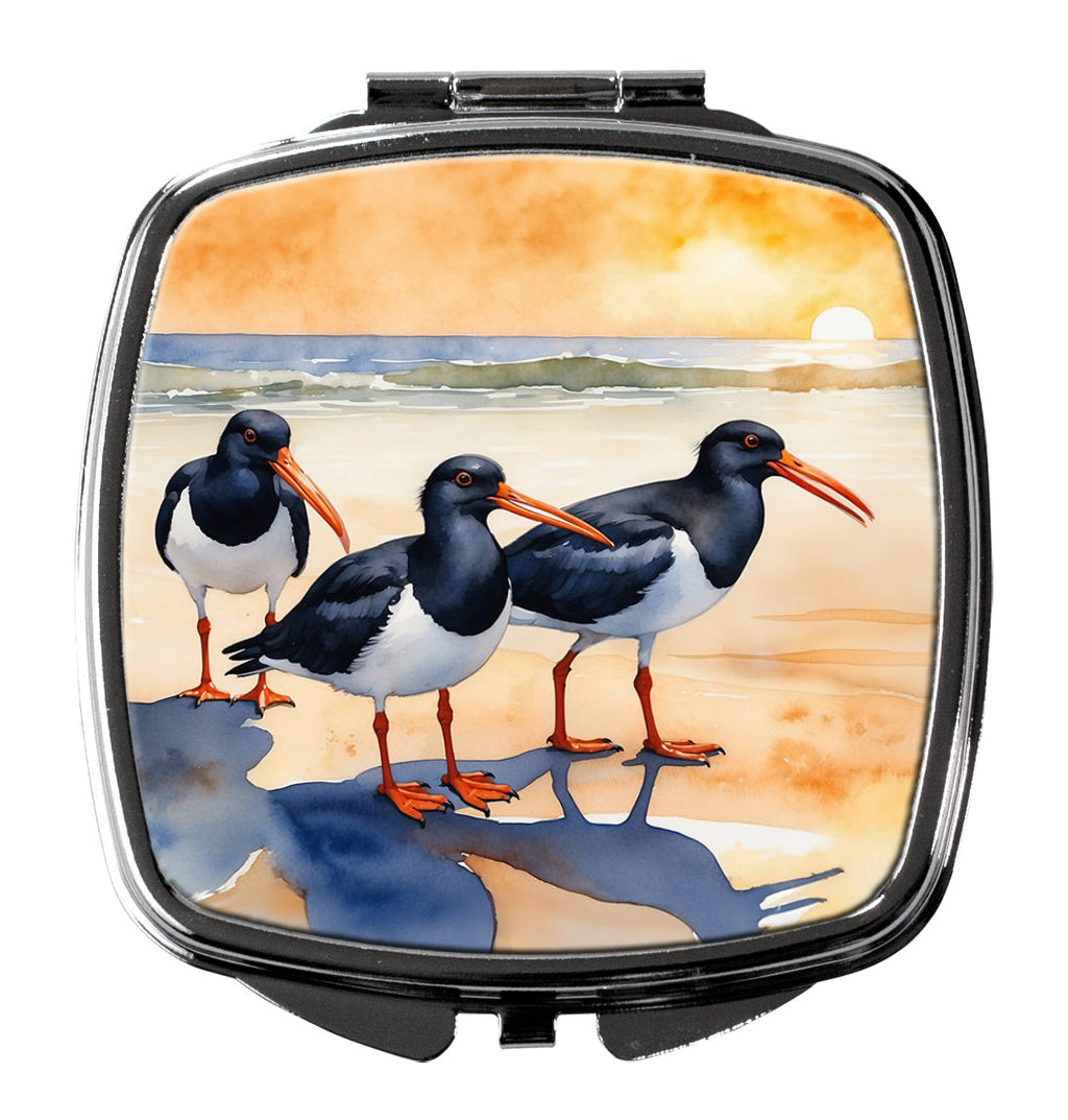 Oystercatchers Coastal Shoreline Watercolor Compact Mirror Decorative Travel Makeup Mirror for Women Girls Gifts Pocket Makeup Mirror Folding Handheld