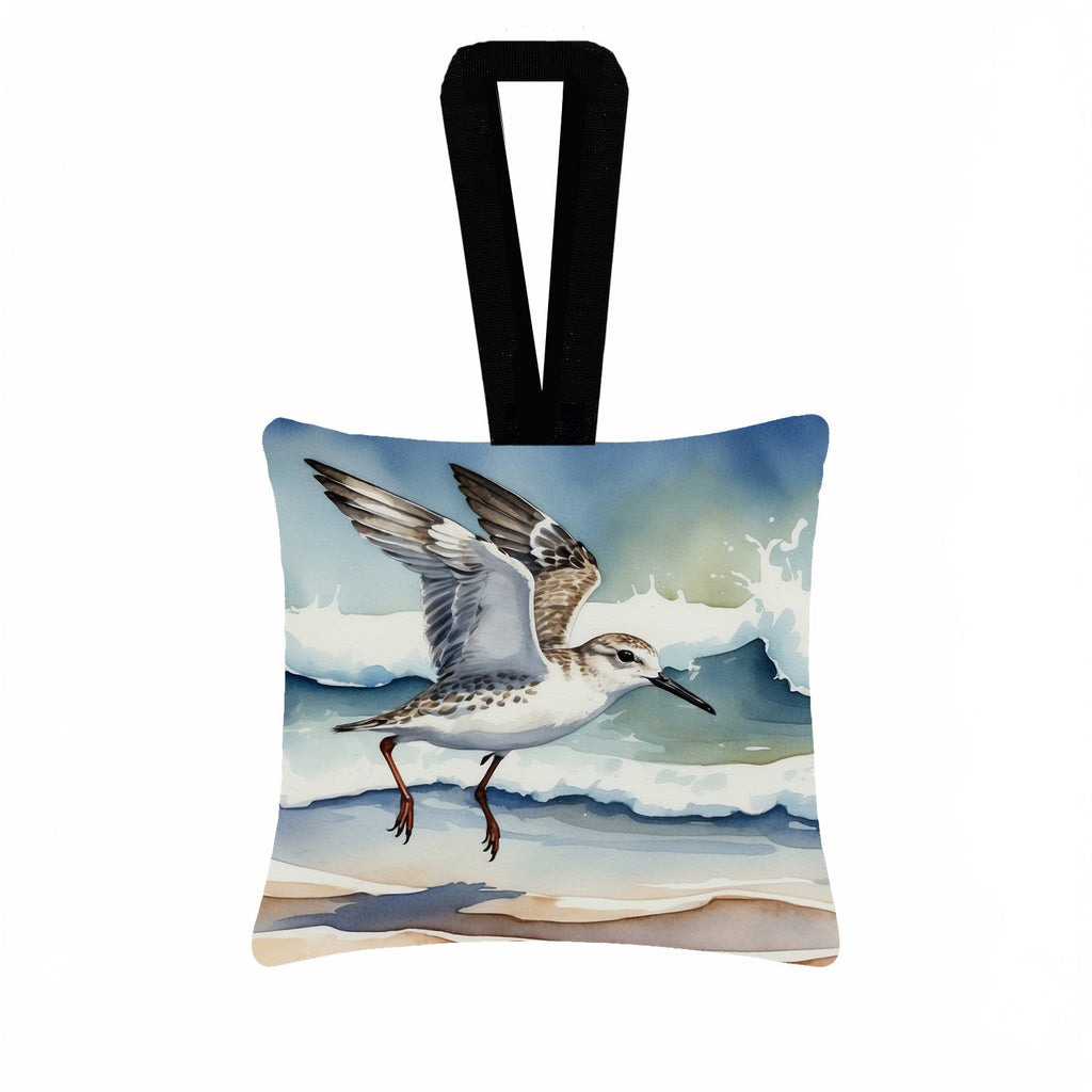 Sanderling Running Through Ocean Waves Watercolor Hanging Square Fabric Ornament 3.5 × 3.5 Decorative Door-Knob & Tree Hanger, Soft Fabric
