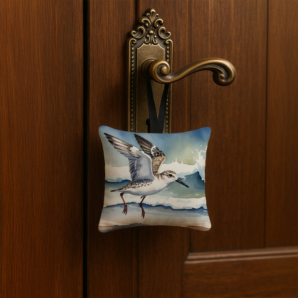 Sanderling Running Through Ocean Waves Watercolor Hanging Square Fabric Ornament 3.5 × 3.5 Decorative Door-Knob & Tree Hanger, Soft Fabric