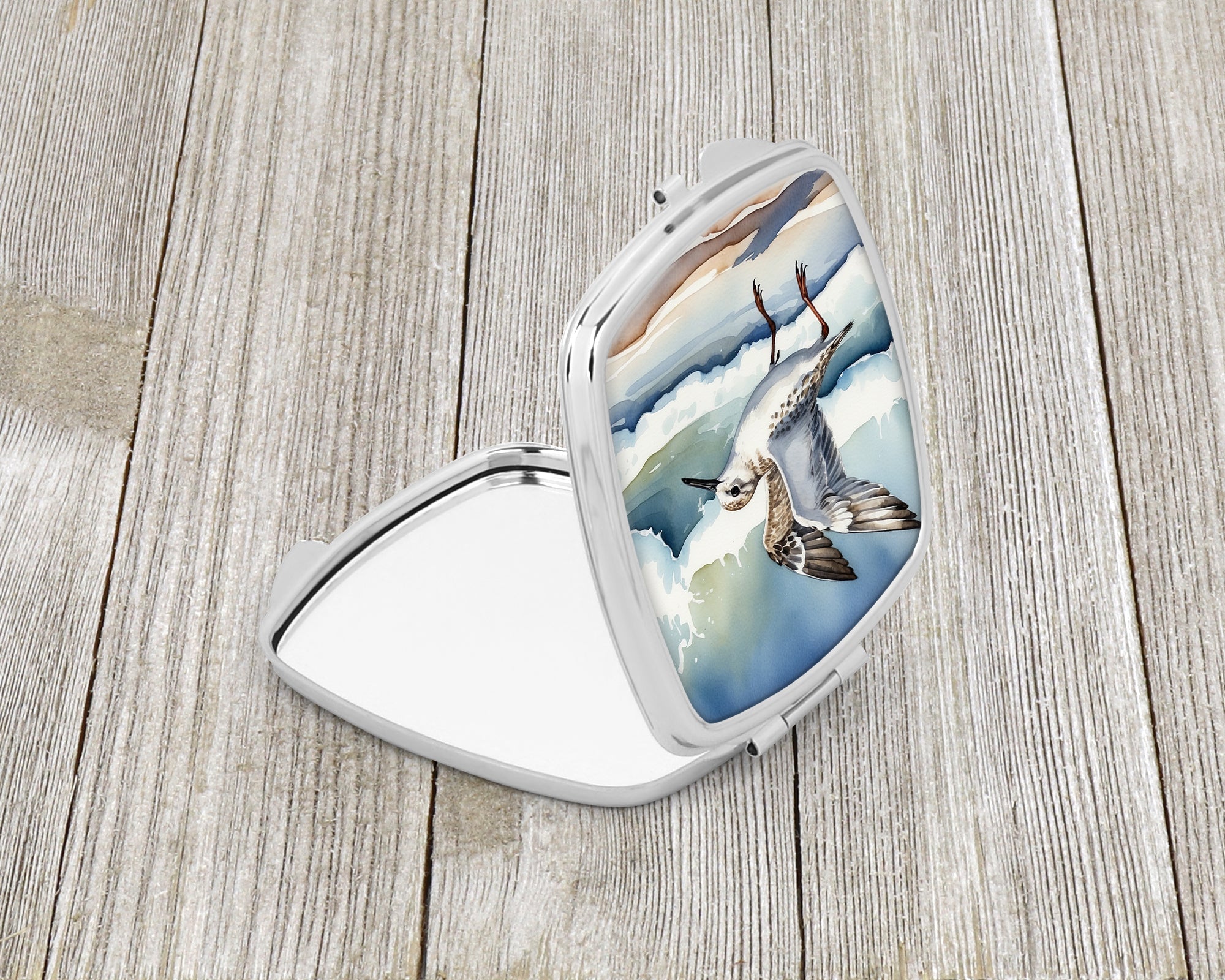 Sanderling Running Through Ocean Waves Watercolor Compact Mirror Decorative Travel Makeup Mirror for Women Girls Gifts Pocket Makeup Mirror Folding Handheld