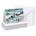 Sandpiper Walking Along Ocean Waves Watercolor Greeting Cards Pack of 8 Blank Cards with Envelopes Whimsical A7 Size 5x7