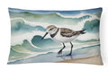 Sandpiper Walking Along Ocean Waves Watercolor Decorative Throw Pillow 12x16 Indoor Outdoor Accent Cushion, Fabric Cover with Insert for Sofa, Bed, Porch & Living Room