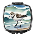 Sandpiper Walking Along Ocean Waves Watercolor Compact Mirror Decorative Travel Makeup Mirror for Women Girls Gifts Pocket Makeup Mirror Folding Handheld