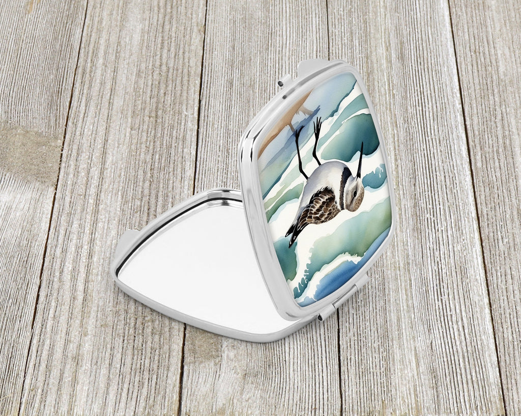 Sandpiper Walking Along Ocean Waves Watercolor Compact Mirror Decorative Travel Makeup Mirror for Women Girls Gifts Pocket Makeup Mirror Folding Handheld