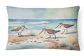 Sandpipers on Beach Shoreline Watercolor Decorative Throw Pillow 12x16 Indoor Outdoor Accent Cushion, Fabric Cover with Insert for Sofa, Bed, Porch & Living Room