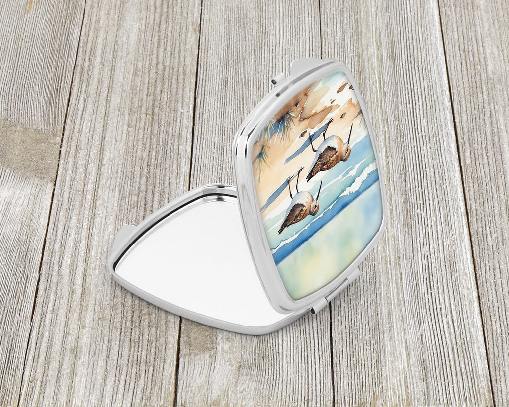Sandpipers on Beach Shoreline Watercolor Compact Mirror Decorative Travel Makeup Mirror for Women Girls Gifts Pocket Makeup Mirror Folding Handheld