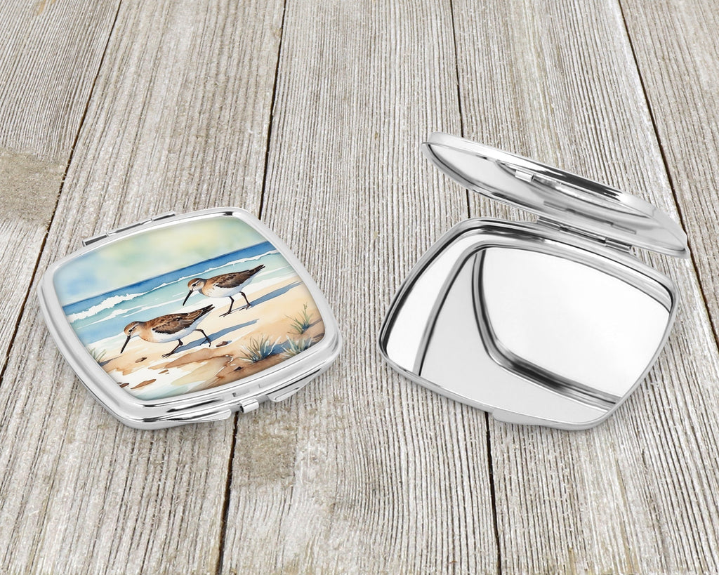 Sandpipers on Beach Shoreline Watercolor Compact Mirror Decorative Travel Makeup Mirror for Women Girls Gifts Pocket Makeup Mirror Folding Handheld