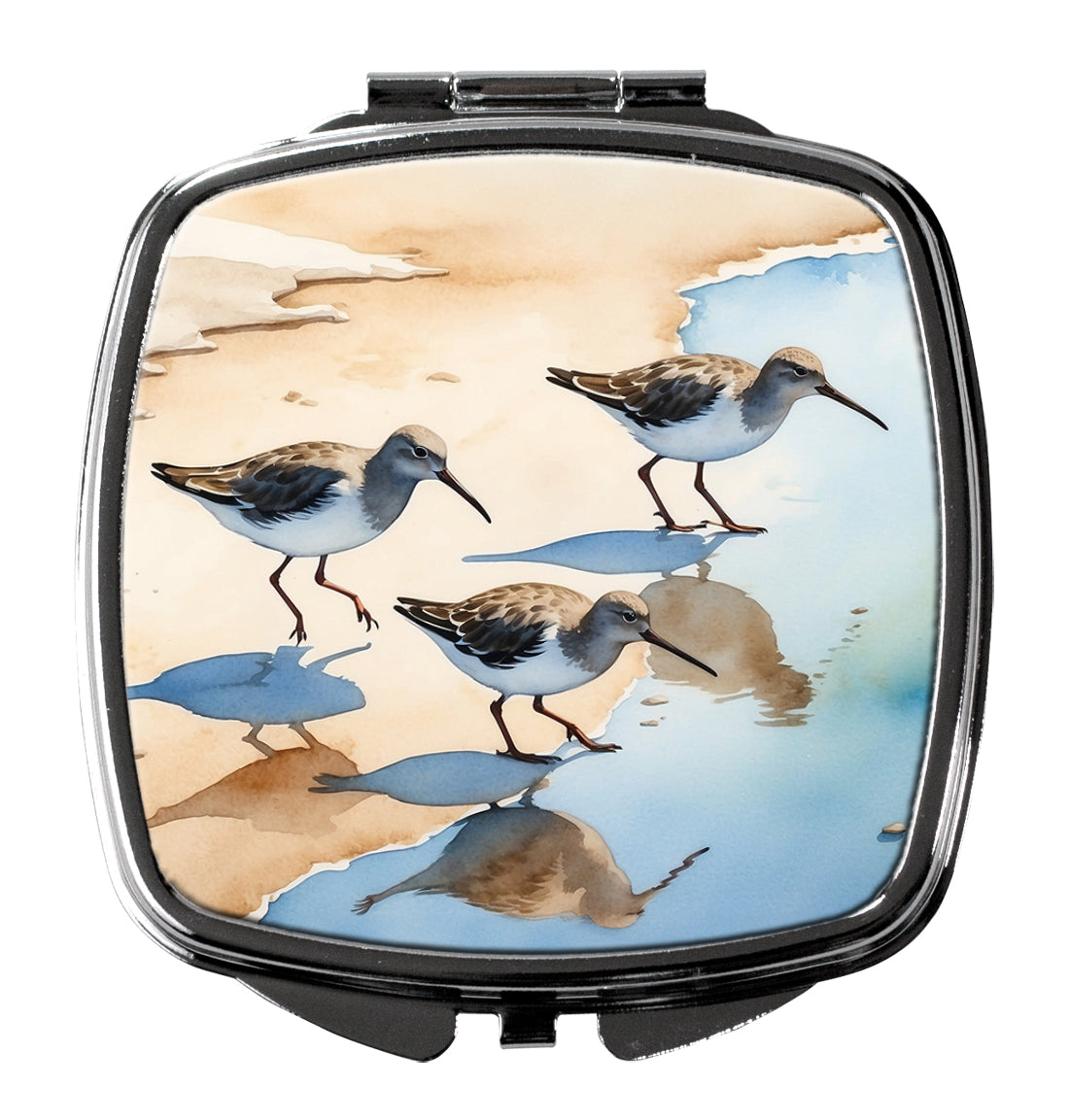 Sandpipers Running Along Shore Watercolor Compact Mirror Decorative Travel Makeup Mirror for Women Girls Gifts Pocket Makeup Mirror Folding Handheld