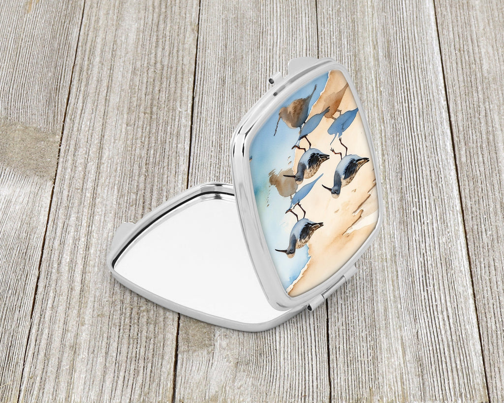 Sandpipers Running Along Shore Watercolor Compact Mirror Decorative Travel Makeup Mirror for Women Girls Gifts Pocket Makeup Mirror Folding Handheld