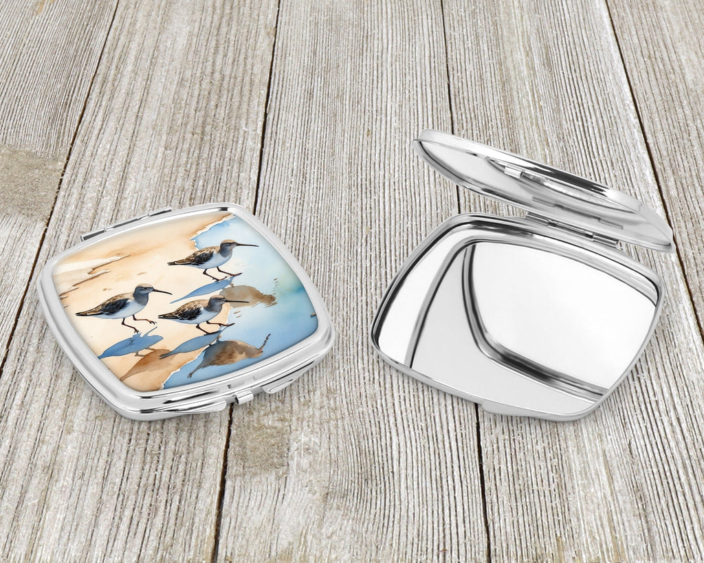 Sandpipers Running Along Shore Watercolor Compact Mirror Decorative Travel Makeup Mirror for Women Girls Gifts Pocket Makeup Mirror Folding Handheld