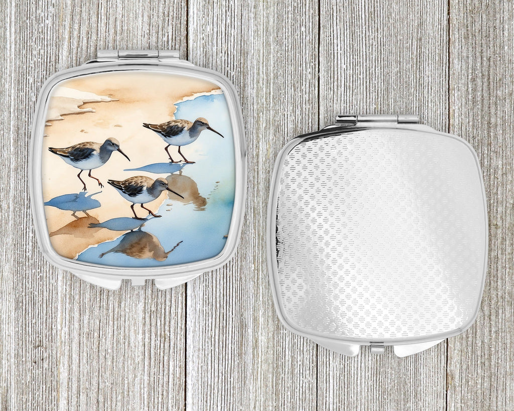 Sandpipers Running Along Shore Watercolor Compact Mirror Decorative Travel Makeup Mirror for Women Girls Gifts Pocket Makeup Mirror Folding Handheld
